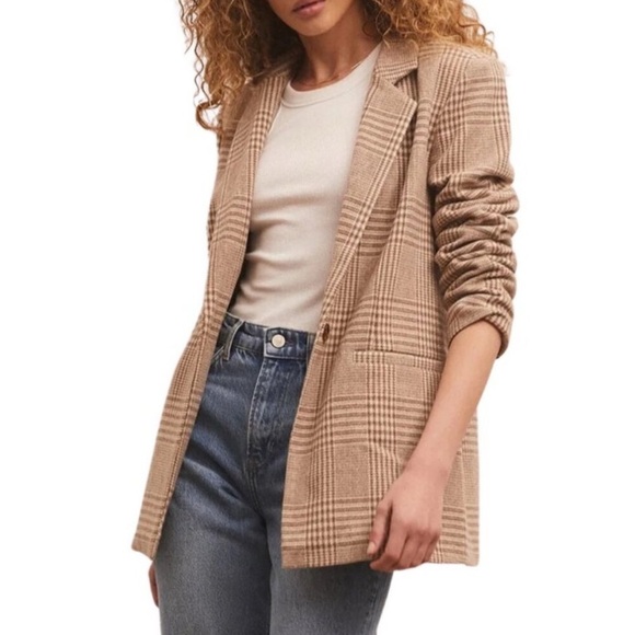 NWT Z Supply Anna Plaid Blazer in Milkshake Size Medium - Picture 2 of 11